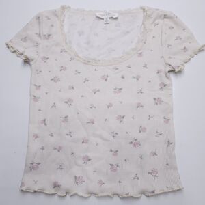 Sage + Stone Shirt Waffle Knit Coquette Cottagecore Thermal Top Size XS Floral